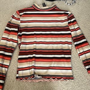 Striped long sleeve mock neck
